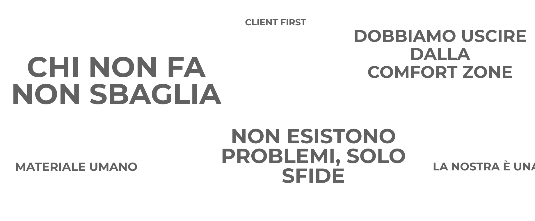 Frasi del gergo aziendale sovrapposte: chi non fa non sbaglia, client first, non esistono problemi solo sfide